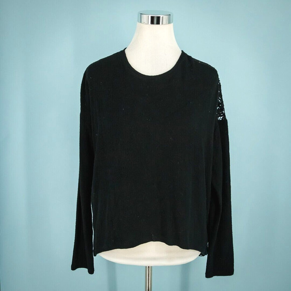 The Kooples Sport 1 Size Small S Black Lace Semi Sheer Back Long Sleeve Sweater - Picture 1 of 6